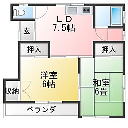 ゴールデンハイツA棟 2LDKの間取図画像