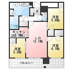 プラウドタワー小岩フロント 31階 3LDKの間取図画像