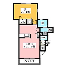 フルールドメゾン 1LDKの間取図画像