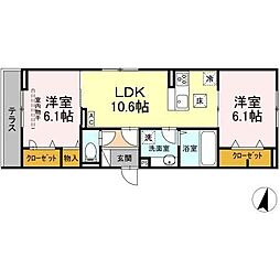 カサベルテ鹿骨 2LDKの間取図画像
