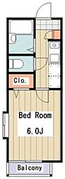 シイノマンション2 1Kの間取図画像