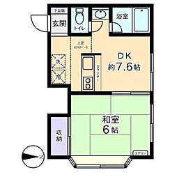 信開セルーラ緑町PART2 1DKの間取図画像