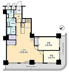 信開アーバンシティセントラル棟 2LDKの間取図画像