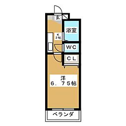 グレイスさつき 2階1Kの間取り