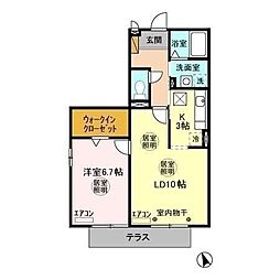 オークヒル 1LDKの間取図画像