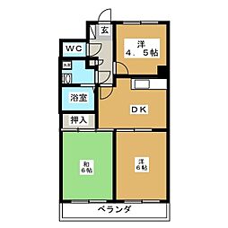 サンヒルズ2 3DKの間取図画像