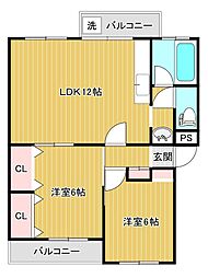 ハイム田中 2LDKの間取図画像