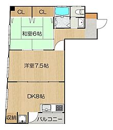 河野ビル 2LDKの間取図画像