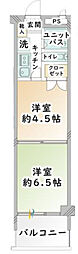 カーサ第2宇喜田3号棟 2Kの間取図画像