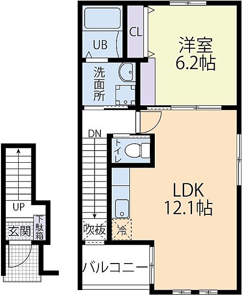 茨城県水戸市堀町(賃貸アパート1LDK・2階・43.98㎡)の写真 その2