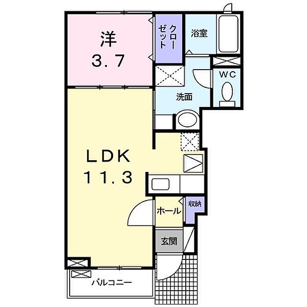 茨城県水戸市石川１丁目(賃貸アパート1LDK・1階・37.13㎡)の写真 その2