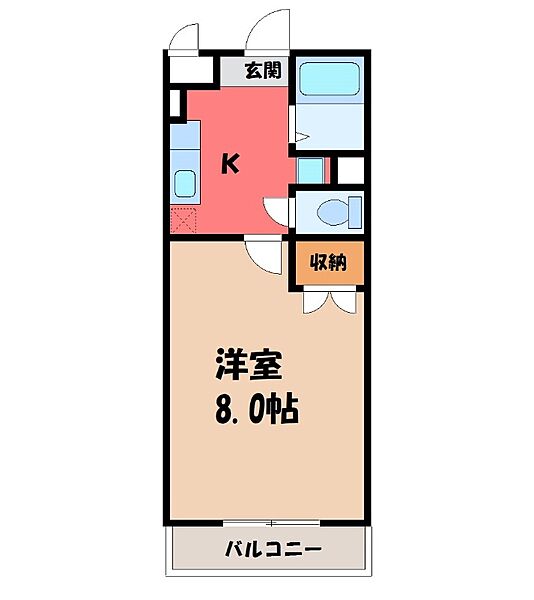 グリーン・ガレ ｜栃木県宇都宮市滝谷町(賃貸マンション1K・2階・22.80㎡)の写真 その2