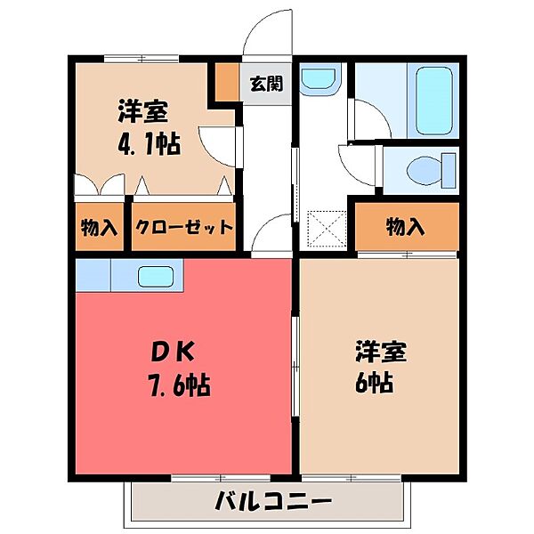 みなみハイツ ｜栃木県宇都宮市東簗瀬1丁目(賃貸アパート2DK・2階・43.00㎡)の写真 その2