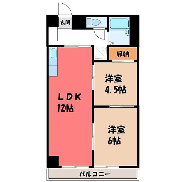 竹林マンション II ｜栃木県宇都宮市竹林町(賃貸マンション2LDK・2階・47.44㎡)の写真 その2