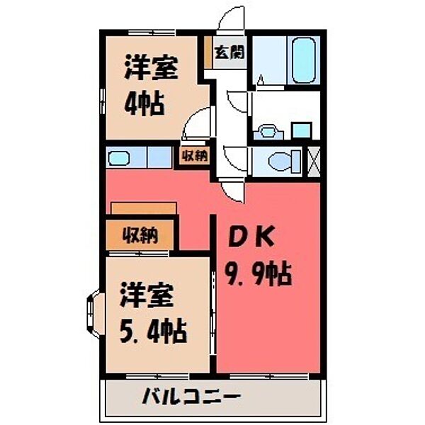 ヴァルトベルク II ｜栃木県宇都宮市中今泉1丁目(賃貸マンション2LDK・4階・52.48㎡)の写真 その2