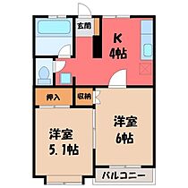 ベルマーレ  ｜ 栃木県下都賀郡壬生町幸町1丁目（賃貸アパート2K・2階・35.20㎡） その2