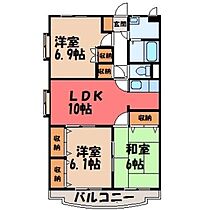 ユーミー城南 II  ｜ 栃木県小山市西城南2丁目（賃貸マンション3LDK・2階・66.52㎡） その2