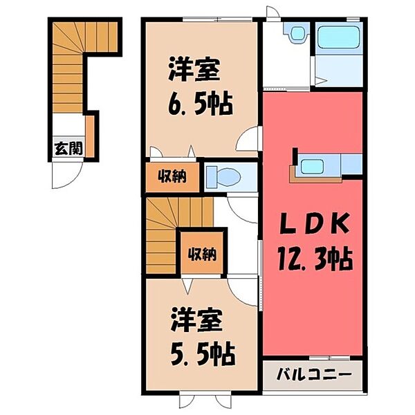 メゾン・ド・ソレイユ Ｄ ｜栃木県栃木市片柳町4丁目(賃貸アパート2LDK・2階・60.10㎡)の写真 その2