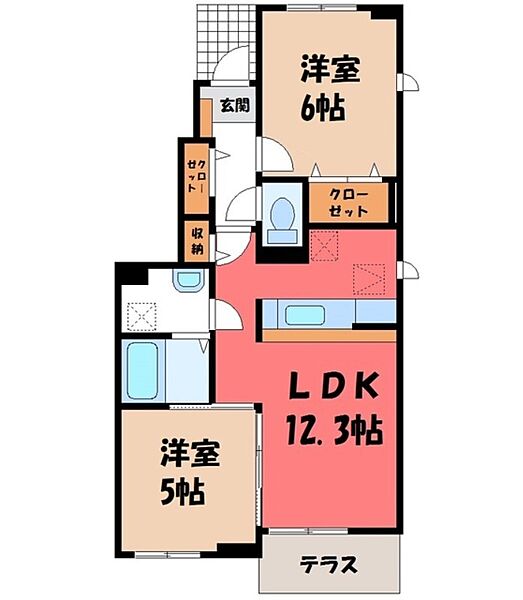 パティオ ｜茨城県結城市大字結城(賃貸アパート2LDK・1階・51.90㎡)の写真 その2