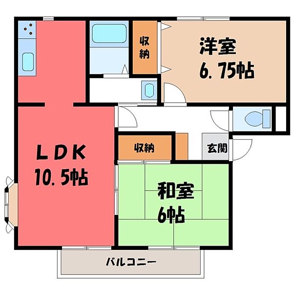 サンリヴェール A棟 ｜栃木県小山市駅南町2丁目(賃貸アパート2LDK・1階・52.66㎡)の写真 その2