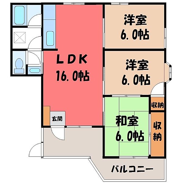 メゾンさくらてい ｜栃木県宇都宮市西原3丁目(賃貸マンション3LDK・2階・68.24㎡)の写真 その2