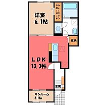 イーストタウン  ｜ 栃木県鹿沼市東町1丁目（賃貸アパート1LDK・1階・50.05㎡） その2