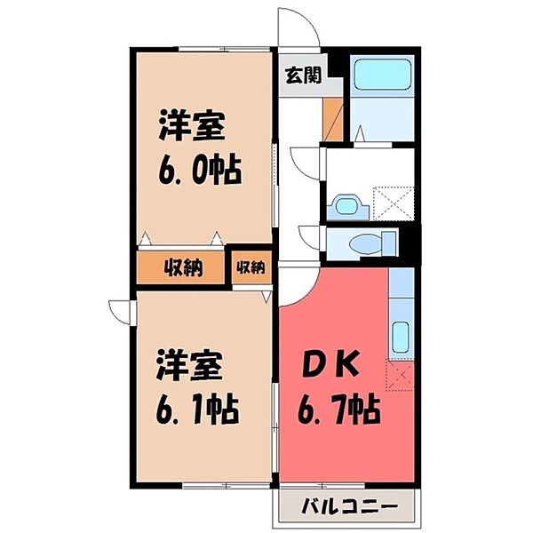 7 フィールズ ｜栃木県小山市城東6丁目(賃貸アパート2DK・1階・47.23㎡)の写真 その2