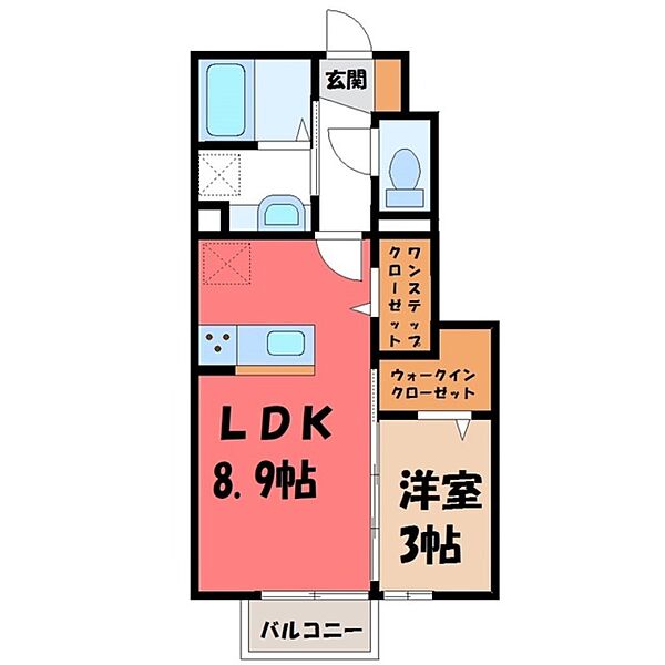 エスポワール A ｜栃木県宇都宮市江曽島2丁目(賃貸アパート1LDK・1階・33.35㎡)の写真 その2