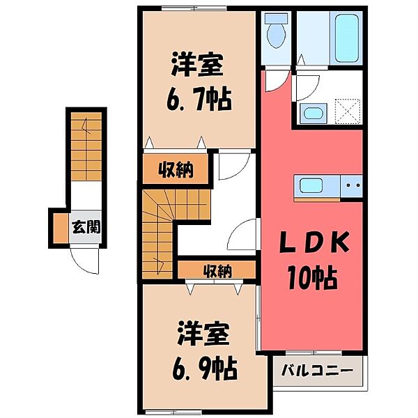 ゼファー・フィール ｜栃木県栃木市柳橋町(賃貸アパート2LDK・2階・60.00㎡)の写真 その2