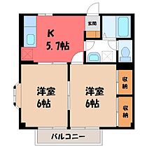 フルールメゾン B  ｜ 栃木県栃木市薗部町2丁目（賃貸アパート2K・2階・40.57㎡） その2