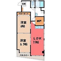 あさひレジデンス弐番館E 2SLDKの間取図画像