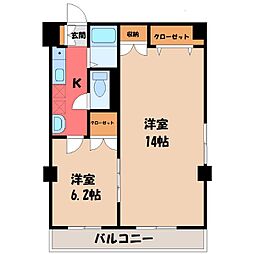 レジデンスカープ宇都宮 2Kの間取図画像