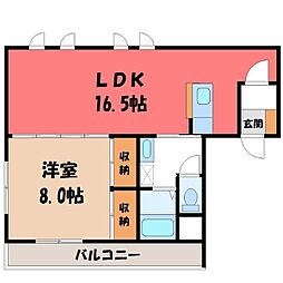 ハーネス戸祭 1LDKの間取図画像