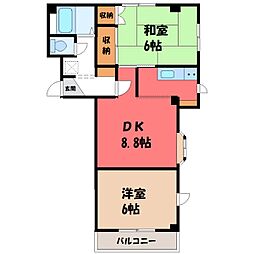 タカラ峰ハイツB 2DKの間取図画像