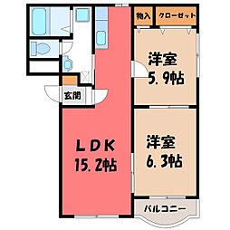 ピュアライフ御幸 2LDKの間取図画像