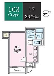 エトワールヴァリ プレリュード 1Kの間取図画像