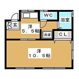 鈴木荘 1Kの間取図画像