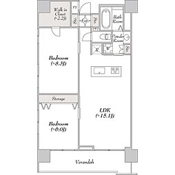 アパートメントけやき通り中葛西 2LDKの間取図画像
