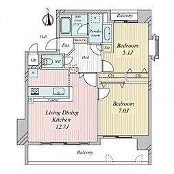 エスリード東天満 2LDKの間取図画像
