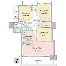 シティタワー大阪福島 3LDKの間取図画像