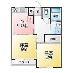 第二コーポ黒砂台 2DKの間取図画像