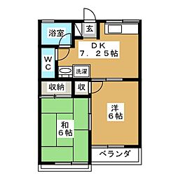 メリーハイツB 2DKの間取図画像