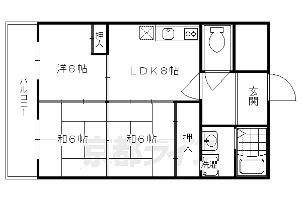 シャトー嵐望I 202｜京都府京都市右京区梅津前田町(賃貸マンション3LDK・2階・53.00㎡)の写真 その2