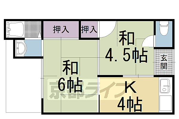 罧原荘 C-11｜京都府京都市右京区梅津罧原町(賃貸アパート2K・2階・30.00㎡)の写真 その2