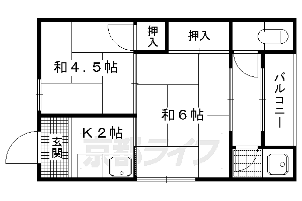 岡本荘 202｜京都府京都市西京区樫原中垣外(賃貸アパート2K・1階・30.00㎡)の写真 その2