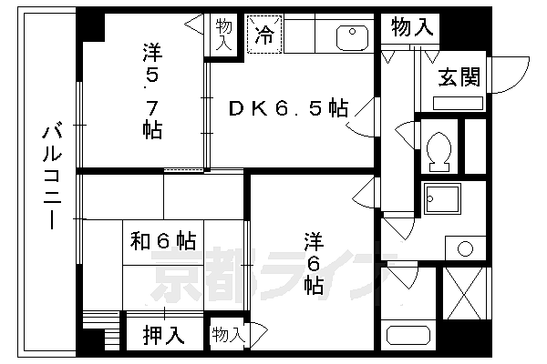 嵯峨西和 101｜京都府京都市右京区嵯峨五島町(賃貸マンション3LDK・1階・61.20㎡)の写真 その2