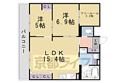 インサイトルポ山科新十条 2SLDKの間取図画像