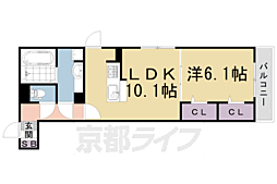 太秦レジデンスE棟 1LDKの間取図画像