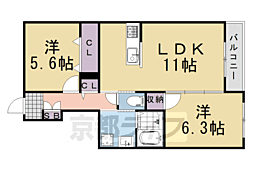 ベレオ桂 2LDKの間取図画像