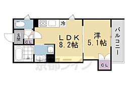 クリエオーレ牧野本町 1LDKの間取図画像